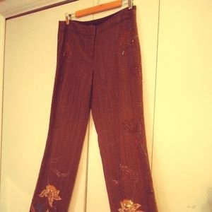 Tweed embroidered beaded lined dress pants